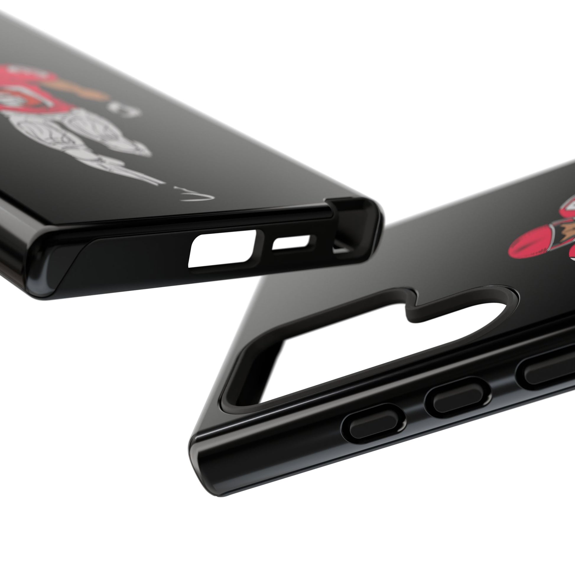 Black football player tough phone case for iPhone, protective sports-themed case by Printify featuring a dynamic athlete design.