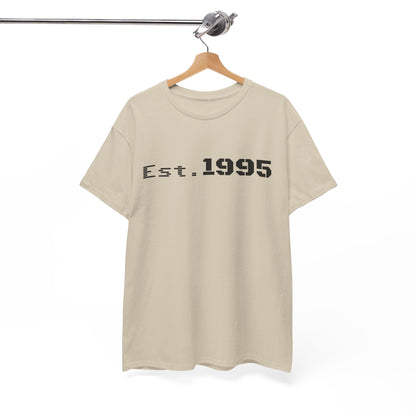 Vintage minimalist Est. 1995 T-shirt by Printify featuring a clean design and born in 1995 birthday graphic on soft fabric.