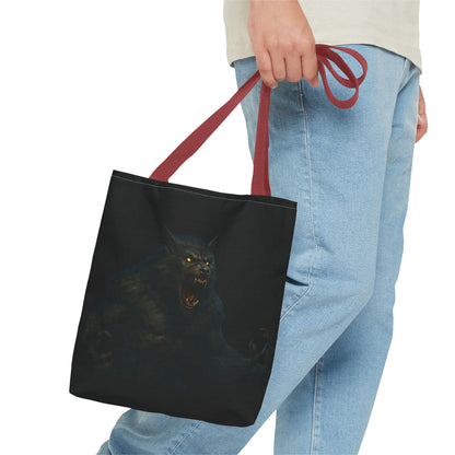 Dark Halloween Werewolf Tote Bag featuring horror-themed art, ideal for horror fans and spooky season accessories.