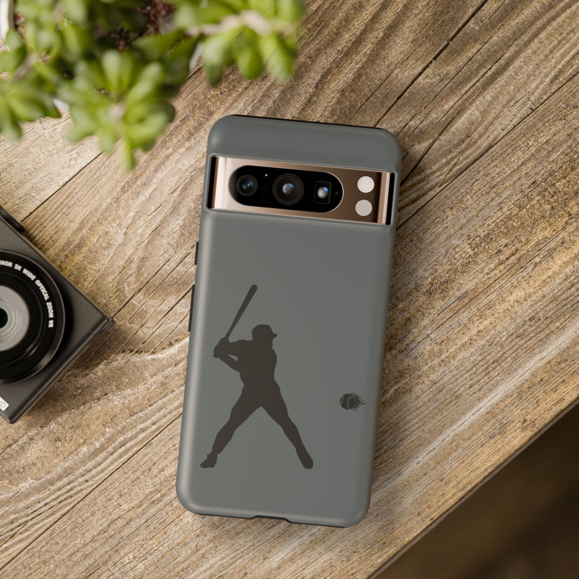 Black baseball silhouette tough phone case for iPhone, protective and sporty design by Printify.