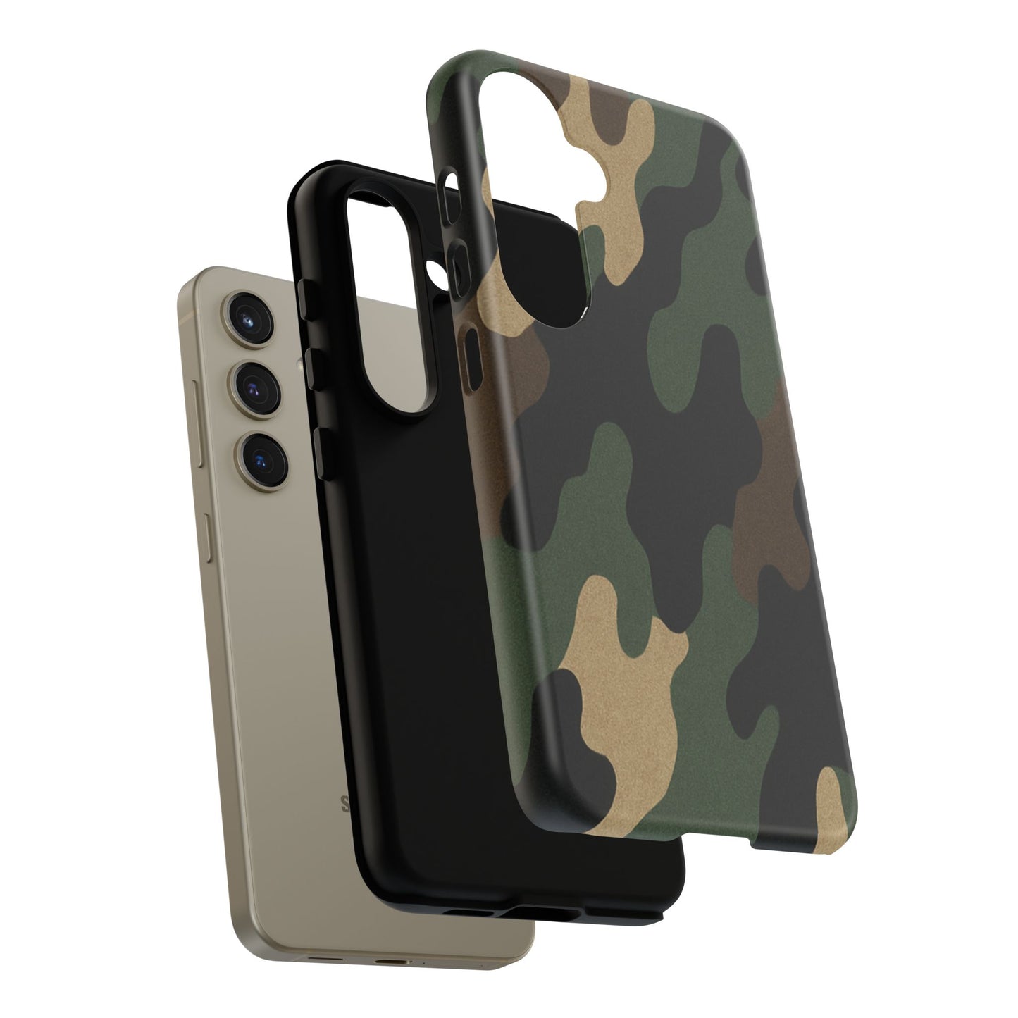 Rugged military green camo phone case by Printify protecting a smartphone with a tough, durable design.
