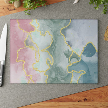 Pastel Marble Gold Vein Glass Cutting Board - view 1