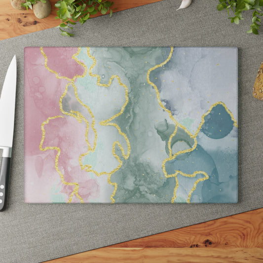Pastel Marble Gold Vein Glass Cutting Board - view 1