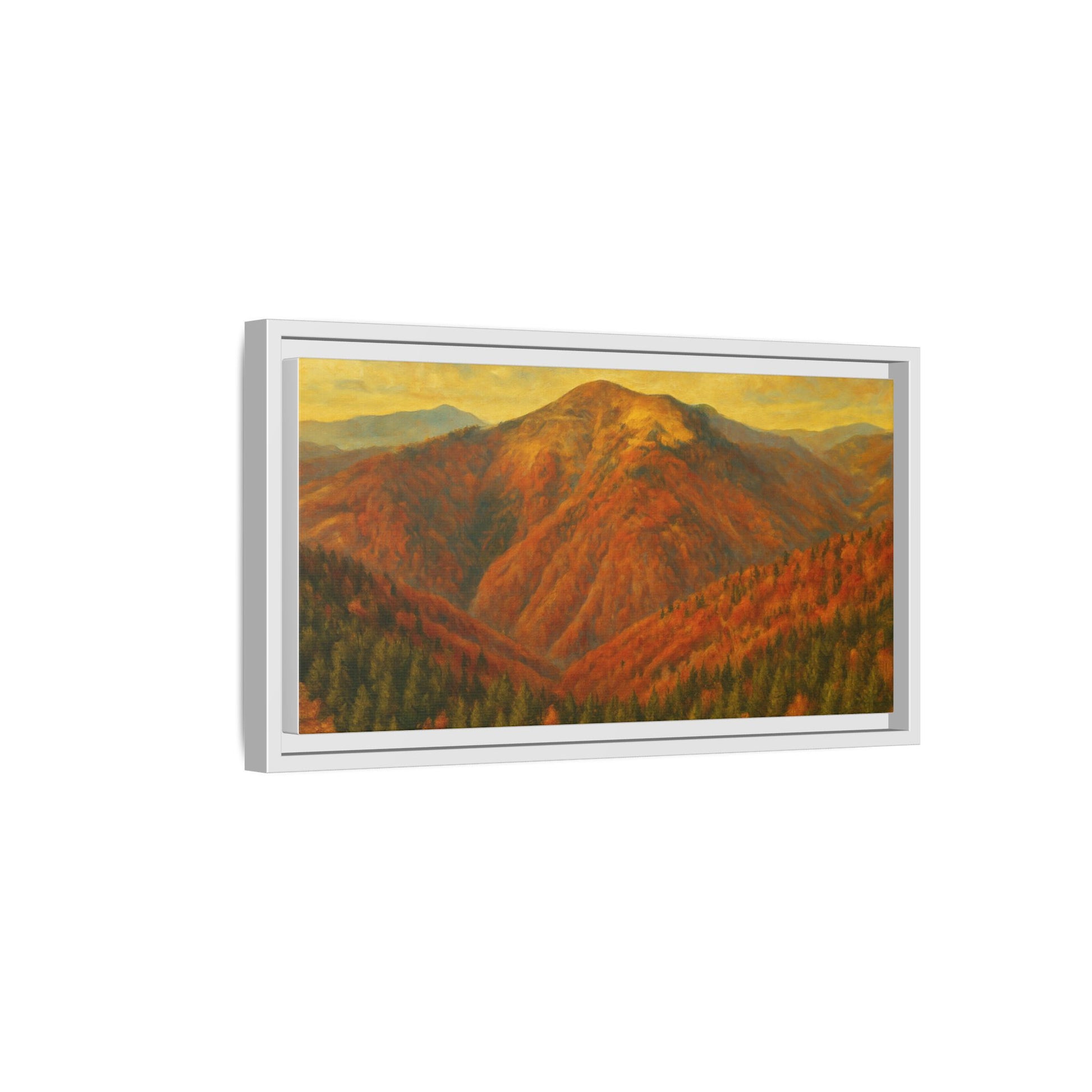 Autumn mountain matte canvas framed wall art featuring a scenic mountain landscape, printed by Printify.