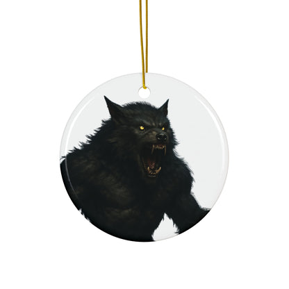 Ceramic Ornament - Fierce Werewolf Design, Perfect for Halloween, Spooky Decor, Unique Gifts, 2-Side Print - TRV