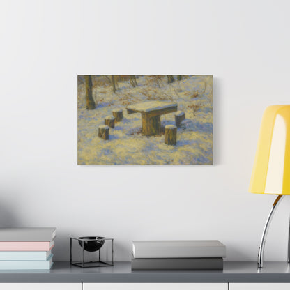 Snowy forest winter landscape canvas wall art, matte stretched print by Printify featuring a serene snowy woodland scene.