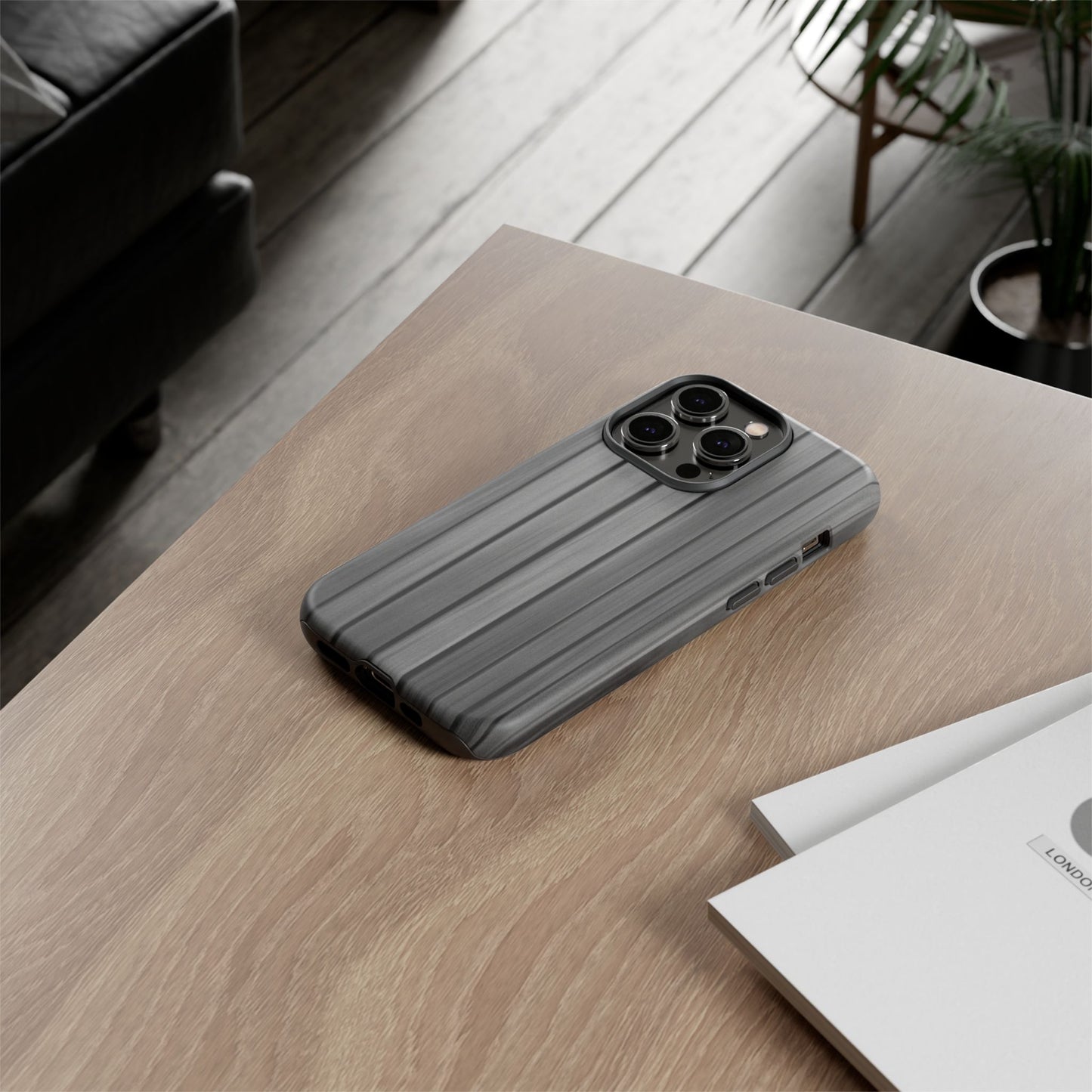 Ribbed metal texture iPhone phone case by Printify, tough protective cover with durable metal-inspired design.