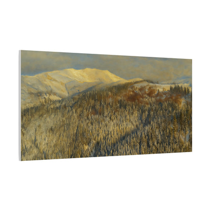 Winter mountain landscape matte canvas print by Printify, showing a scenic snowy mountain scene on a stretched 1.25-inch canvas.