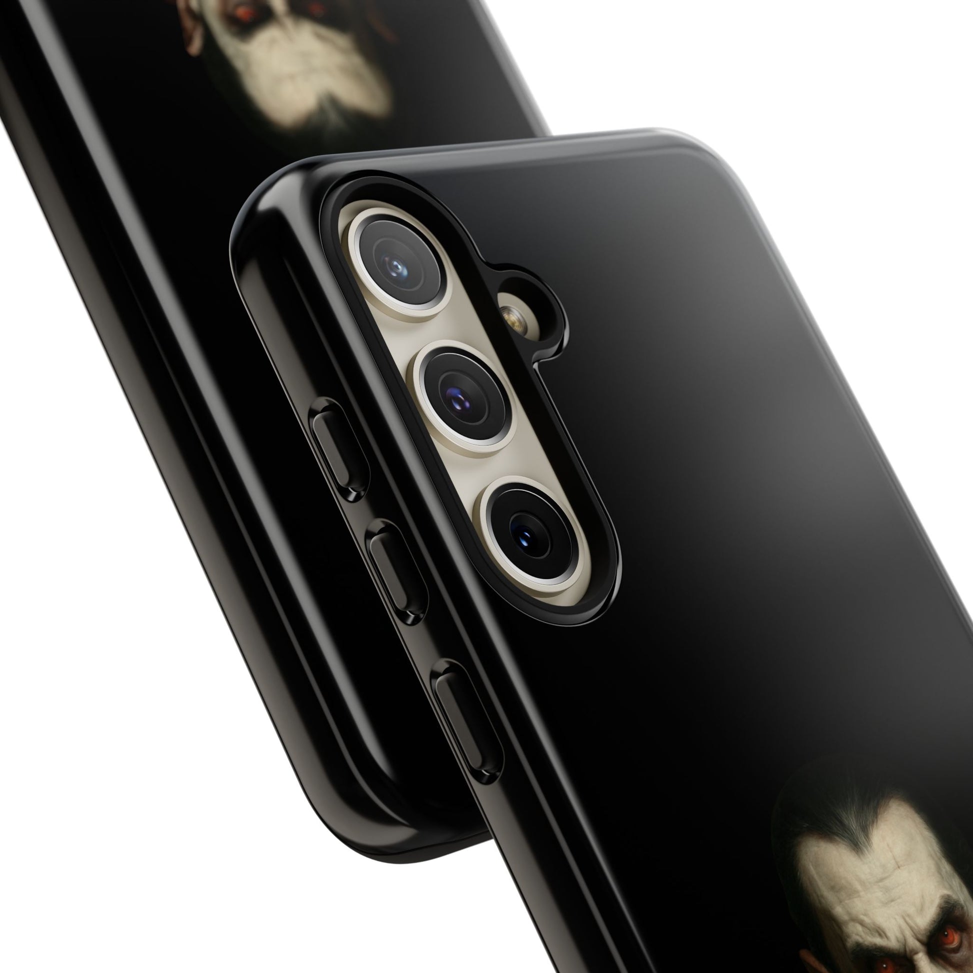 Gothic vampire portrait phone case for iPhone featuring Dracula horror artwork by Printify, with dark, gothic design elements.