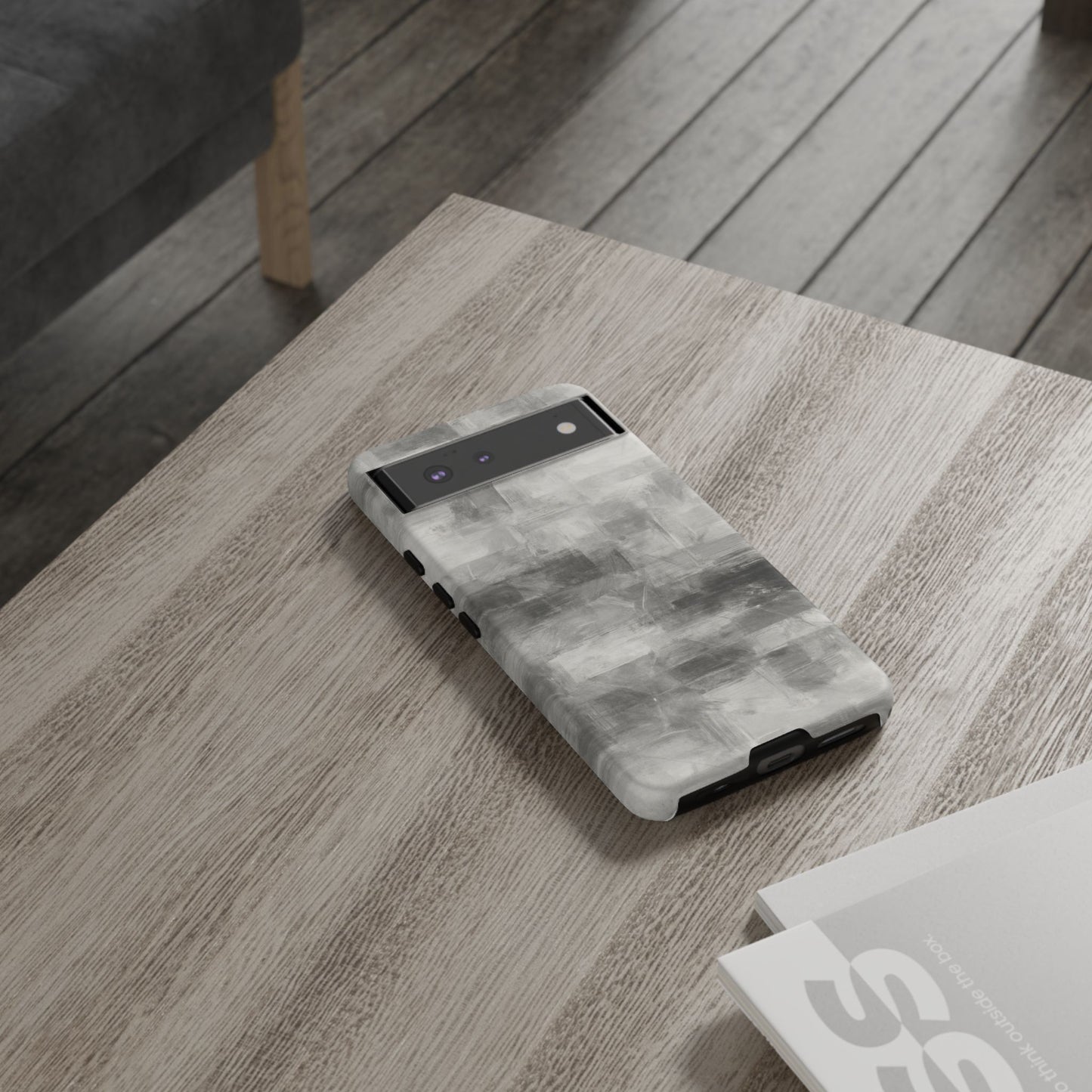 Abstract gray grid phone case for iPhone, tough protective cover with modern geometric design, by Printify.