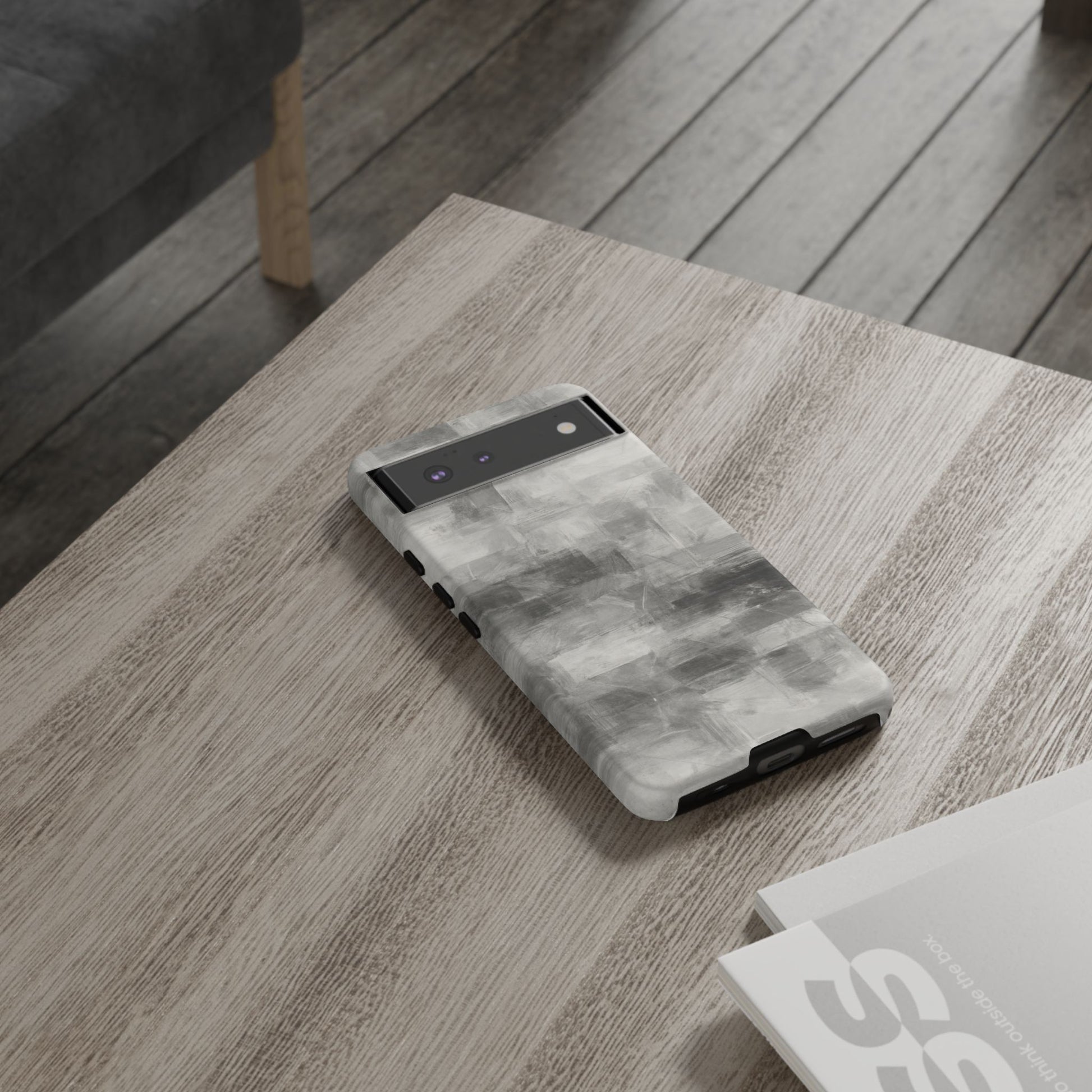 Abstract gray grid phone case for iPhone, tough protective cover with modern geometric design, by Printify.