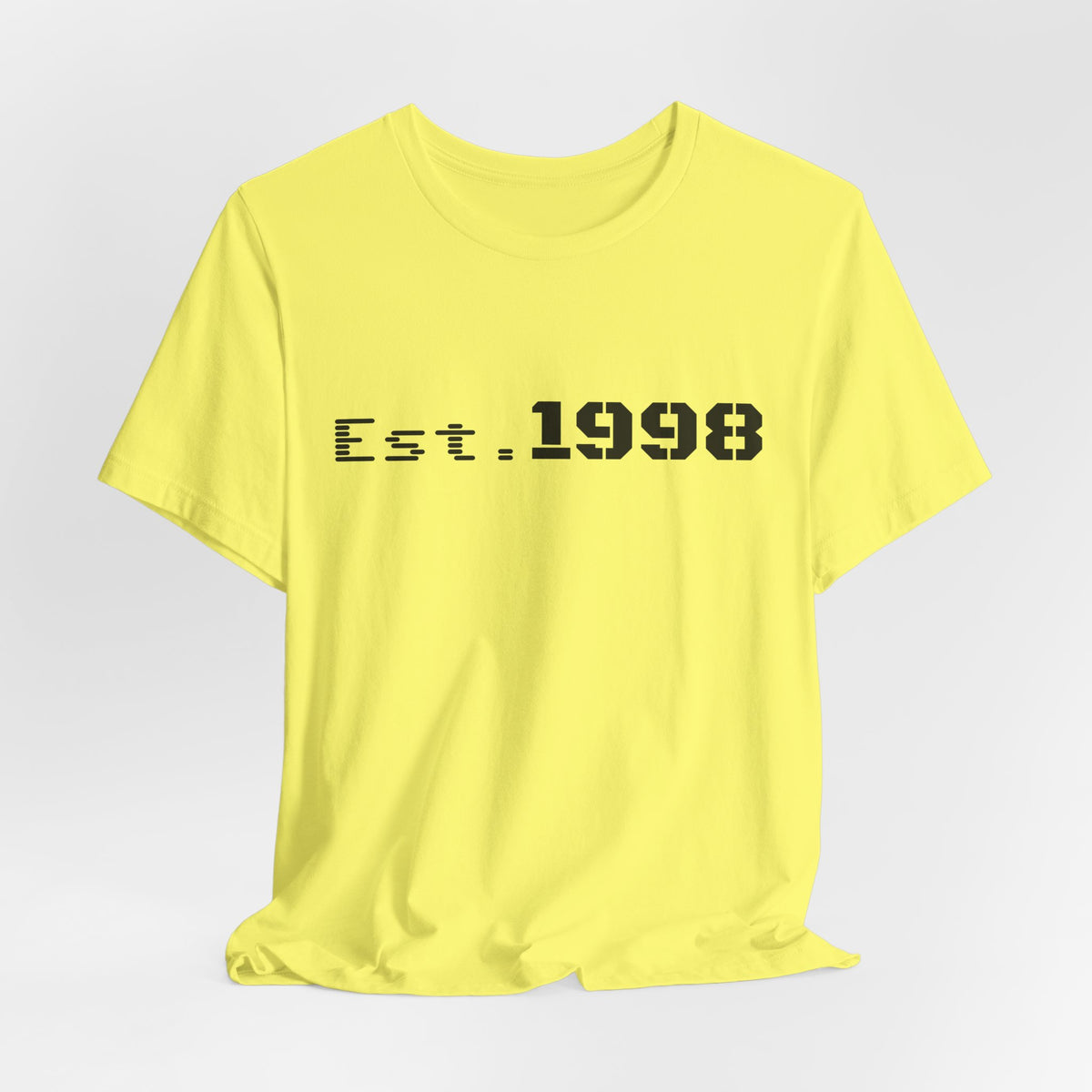 Vintage Est. 1998 T-Shirt by Printify featuring a bold graphic design celebrating the year of birth.