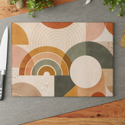 Mid-Century Geometric Glass Cutting Board – Retro Rainbow Kitchen Decor