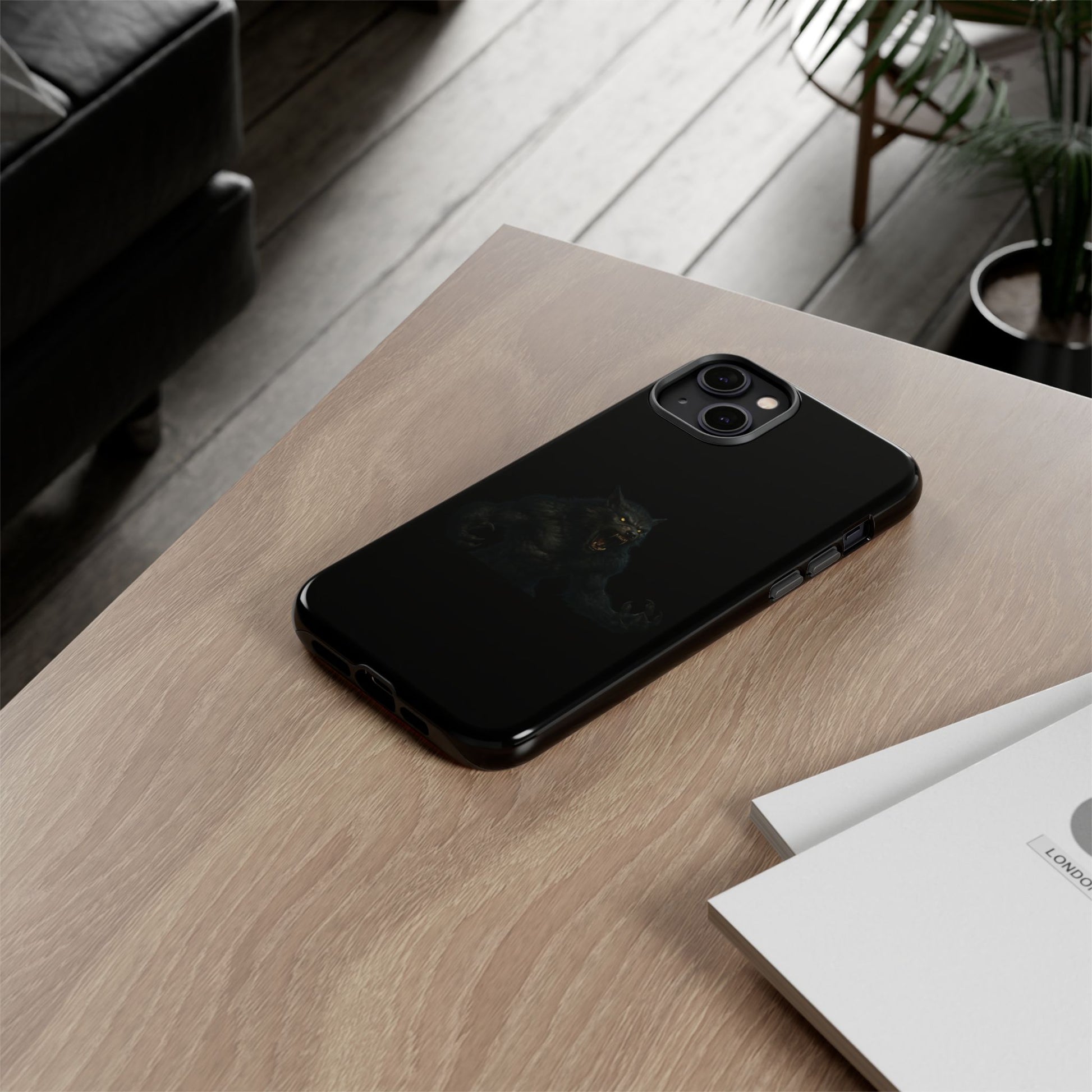 Dark monster graphic werewolf phone case by Printify, tough protective cover for smartphones with a fierce, detailed monster design.