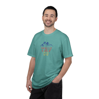 Unisex garment-dyed T-shirt with TRV08 logo, casual fit, soft fabric, displayed on a plain background, from Printify.