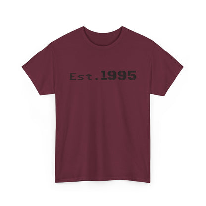 Vintage Est. 1995 T-shirt by Printify featuring minimalist design and "Born in 1995" birthday style.