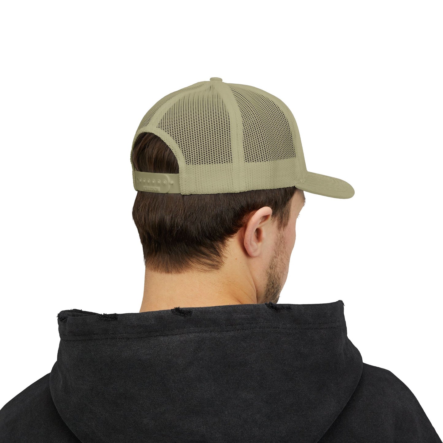 Vintage baseball snapback trucker cap with batter silhouette print, featuring adjustable snap closure and classic curved brim.