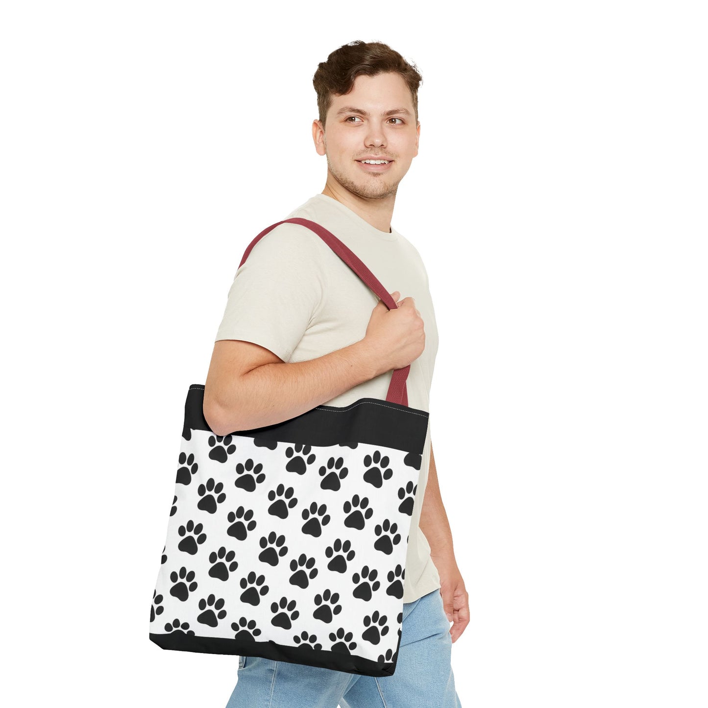 Eco-friendly paw print tote bag by Printify, featuring a paw print design, perfect for dog and cat lovers, made from sustainable materials.