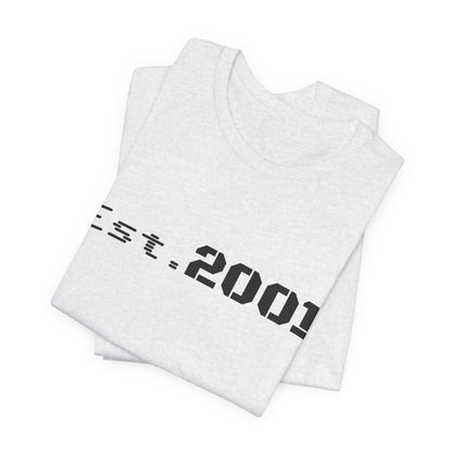Retro minimalist Est. 2001 graphic T-shirt by Printify featuring a clean design and birth year text on a casual tee.