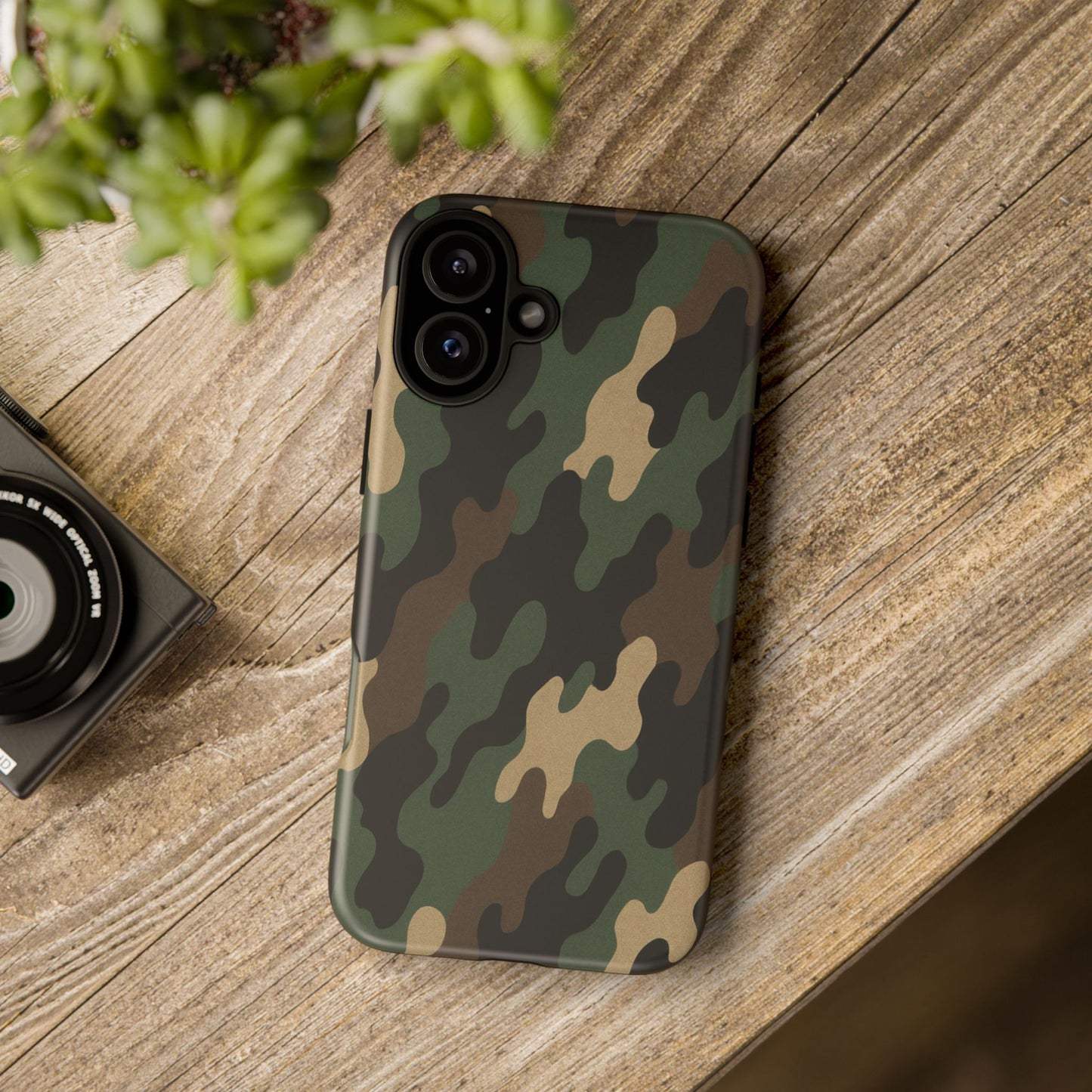 Camouflage tough phone case by Printify, rugged camo pattern, protective design for smartphones.