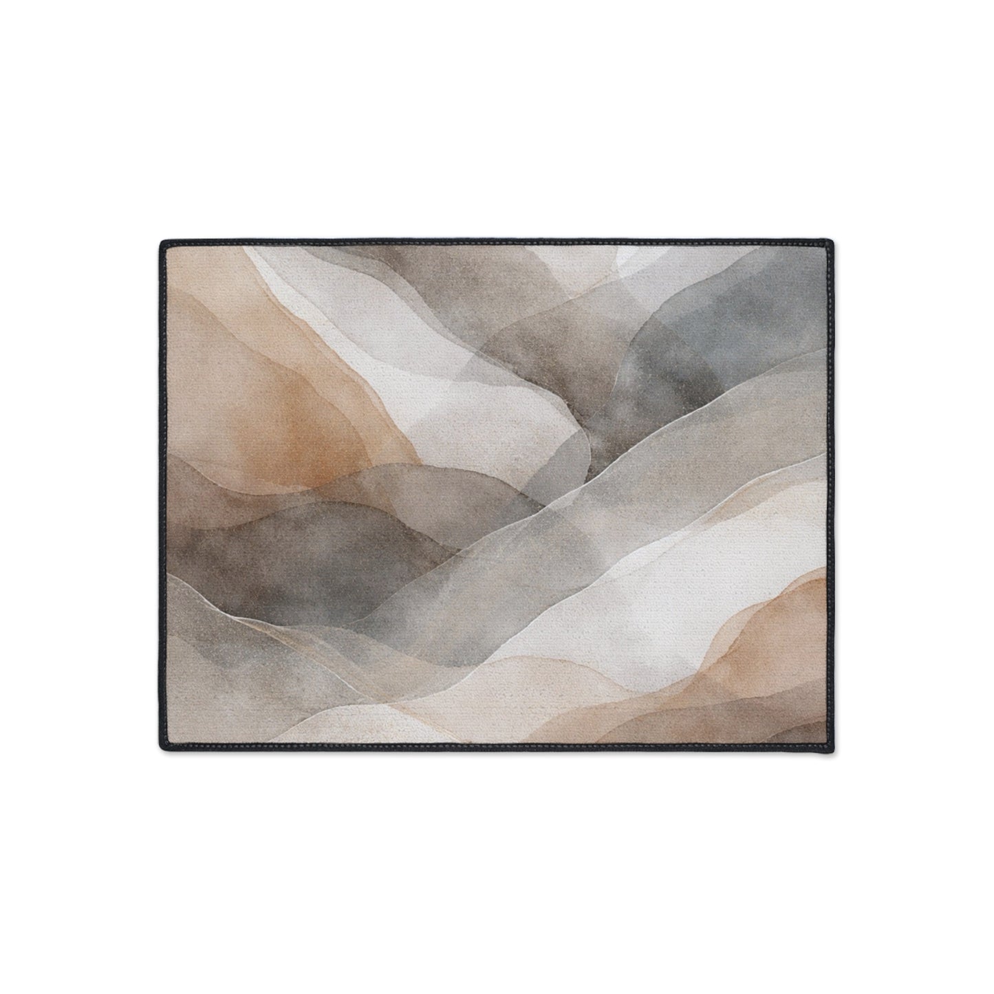 Neutral Watercolor Landscape Heavy Duty Floor Mat | Abstract Earth Tones Rug