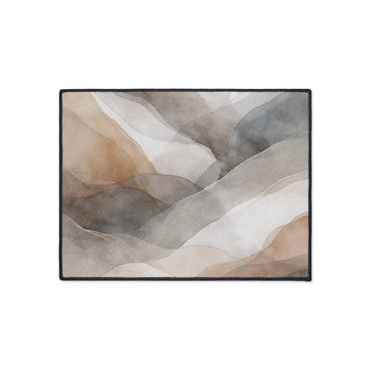 Neutral Watercolor Landscape Heavy Duty Floor Mat | Abstract Earth Tones Rug