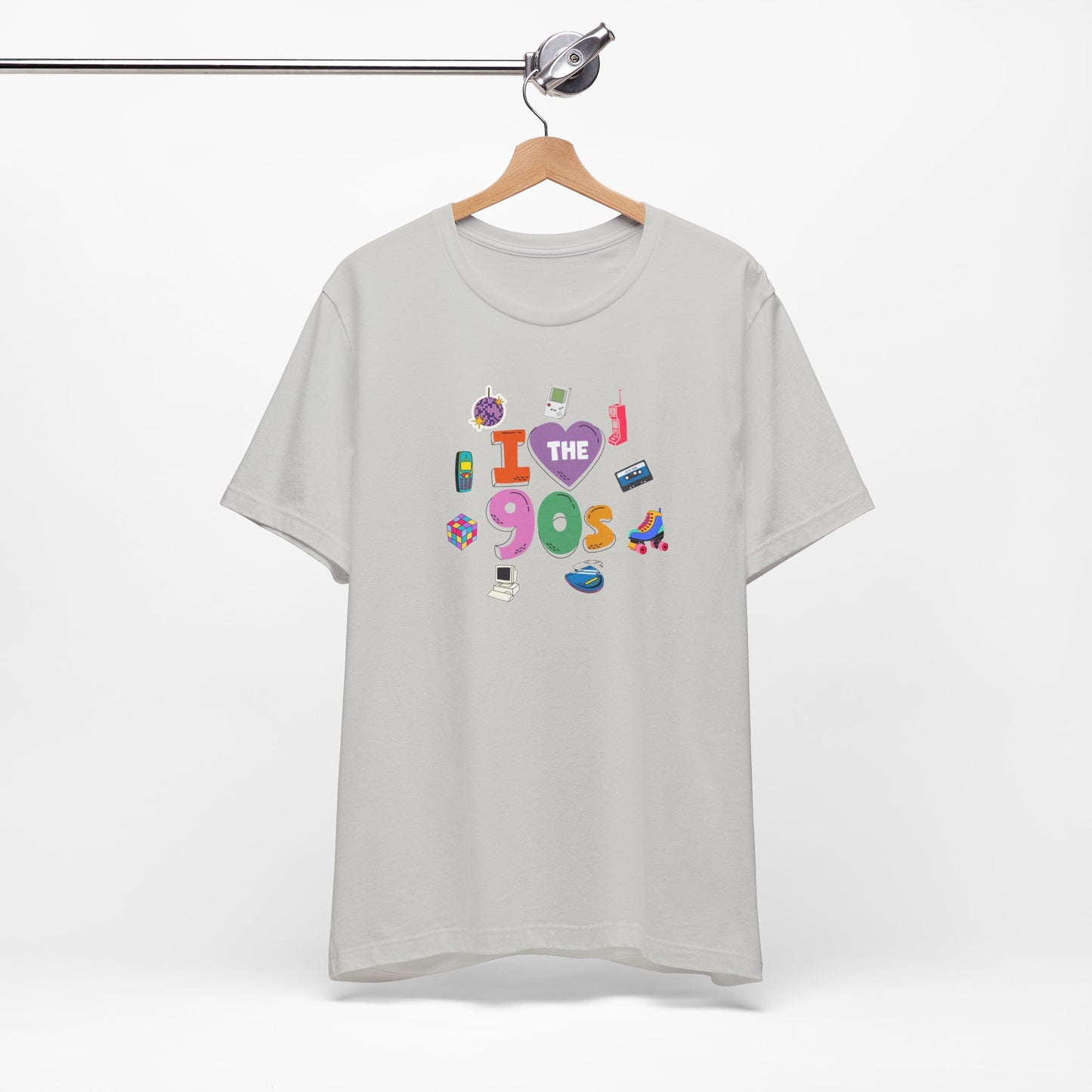 I  Love the 90's Short Sleeve Tee - Retro Graphic Tee, Vintage Style Shirt, Perfect for Casual Outings, 90s Nostalgia Apparel