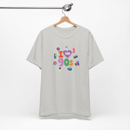 I  Love the 90's Short Sleeve Tee - Retro Graphic Tee, Vintage Style Shirt, Perfect for Casual Outings, 90s Nostalgia Apparel