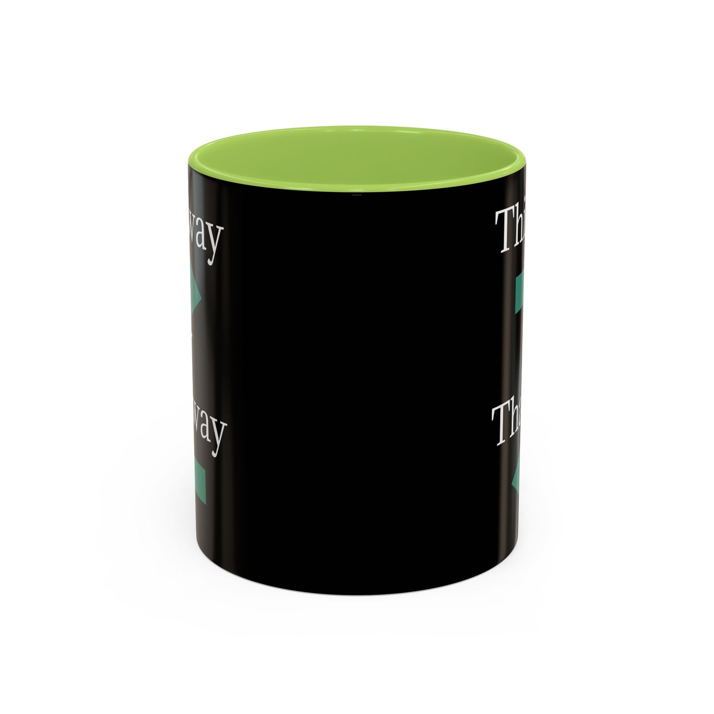 Ceramic coffee mug with "This Way or That Way" arrow design in 11oz or 15oz size, featuring a white background and colorful arrows.