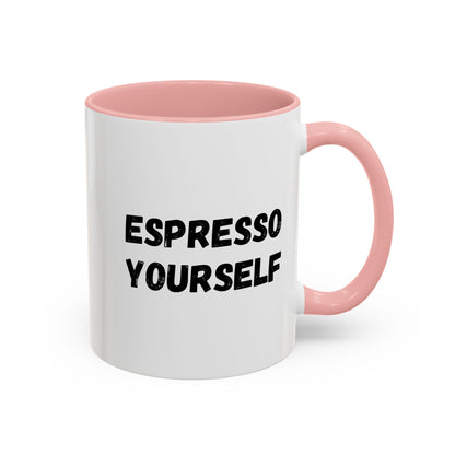 White ceramic espresso mug with "Espresso Yourself" printed in black, 11 oz, perfect for coffee lovers, by Printify.