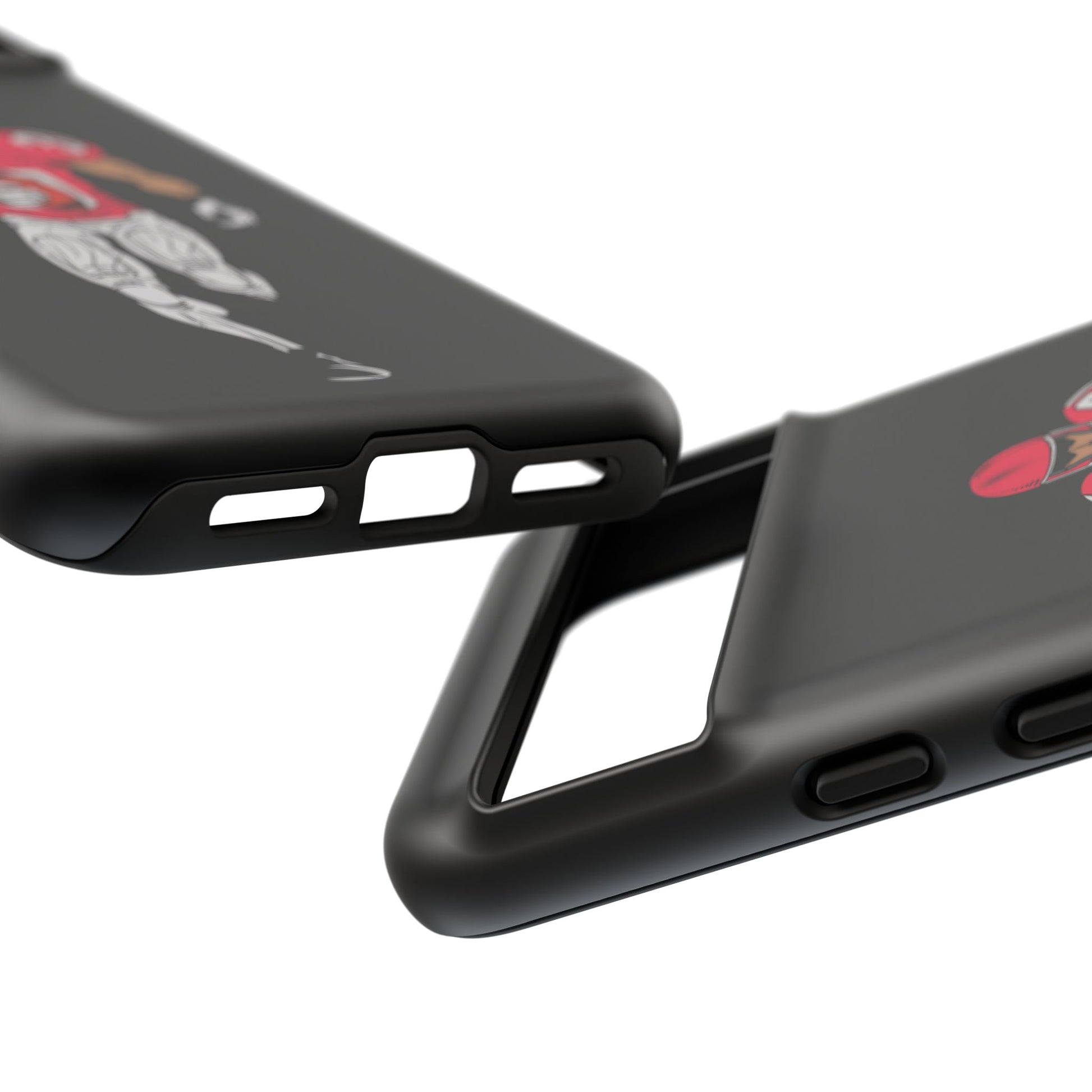 Black football player tough phone case for iPhone, with protective sports design by Printify, featuring an athletic football athlete graphic.