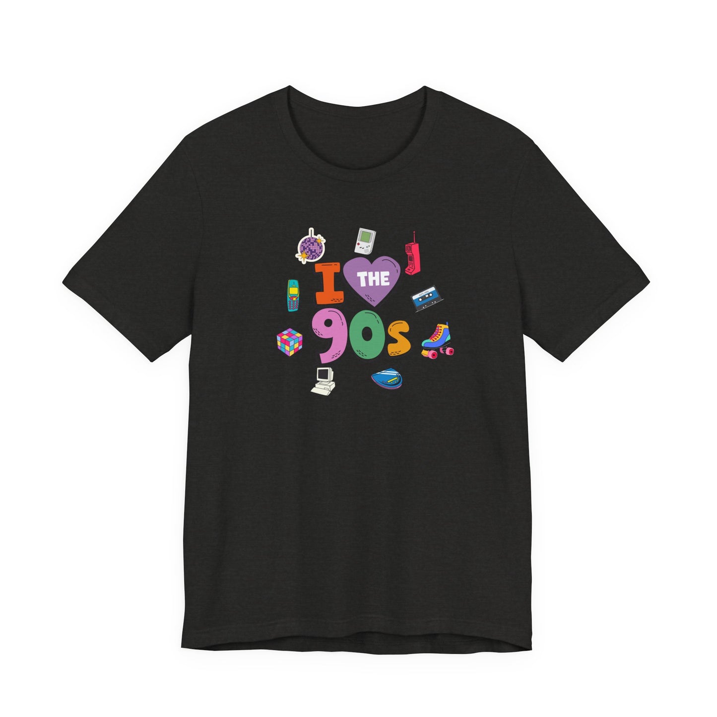 I  Love the 90's Short Sleeve Tee - Retro Graphic Tee, Vintage Style Shirt, Perfect for Casual Outings, 90s Nostalgia Apparel
