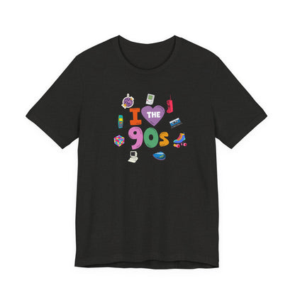 I  Love the 90's Short Sleeve Tee - Retro Graphic Tee, Vintage Style Shirt, Perfect for Casual Outings, 90s Nostalgia Apparel