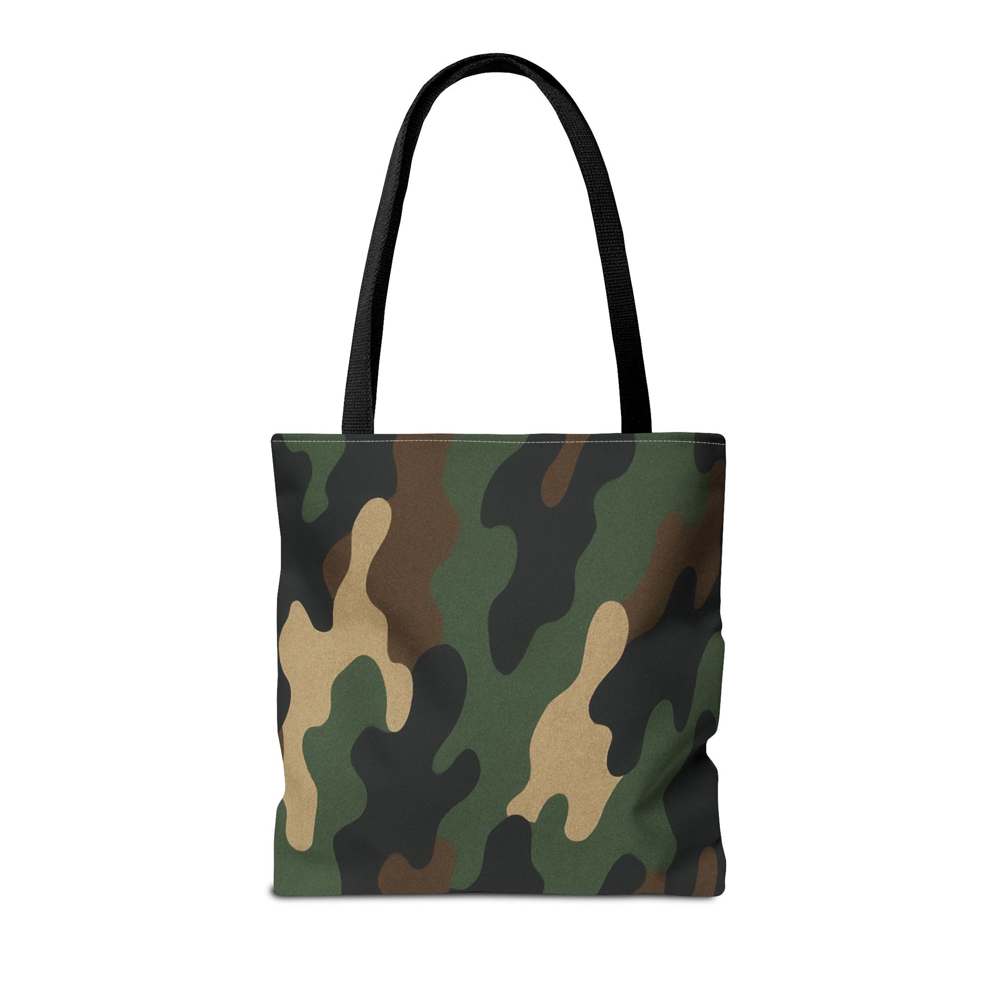 Camo pattern tote bag by Printify featuring an all-over printed canvas carryall with sturdy handles and spacious interior.