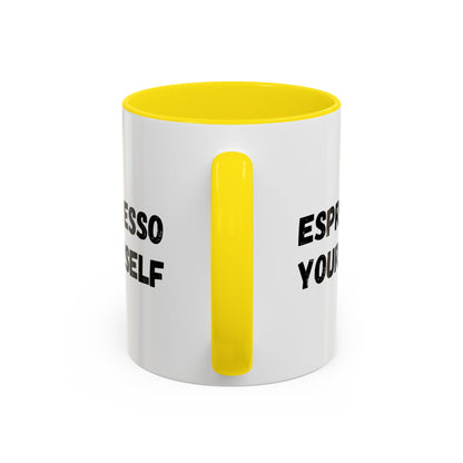 Funny espresso yourself coffee mug by Printify, 11 oz, with humorous text, perfect for coffee lovers.