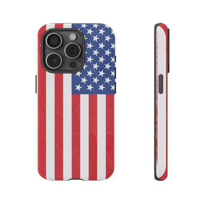 Durable American flag phone case for iPhone by Printify, featuring a patriotic design and rugged protection.