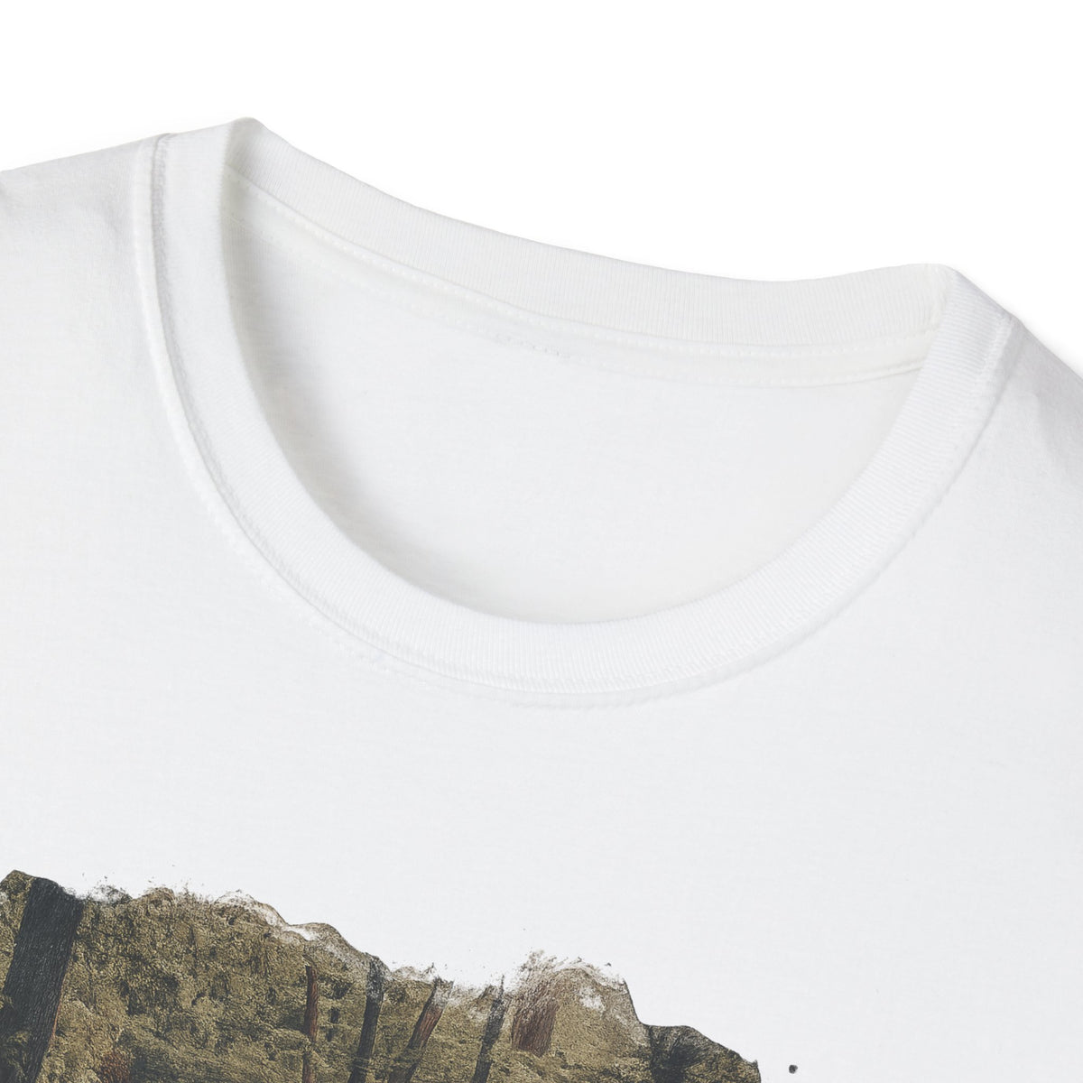 Vintage forest landscape T-shirt by Printify featuring a nature pathway design on a comfortable cotton tee.