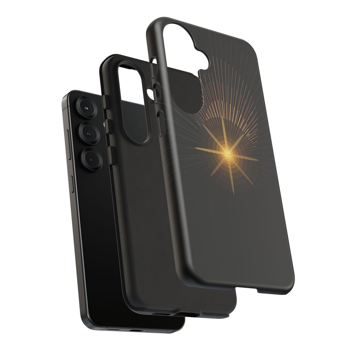 Tough Cases - Radiant Star Phone Case, Protective Black Shockproof Cover with Golden Light Design