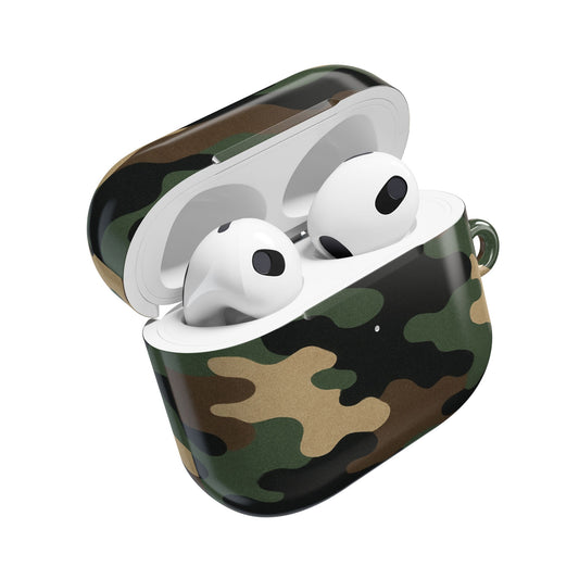 Camo AirPod Case – Military Green Camouflage Protective Cover with Keyring Loop