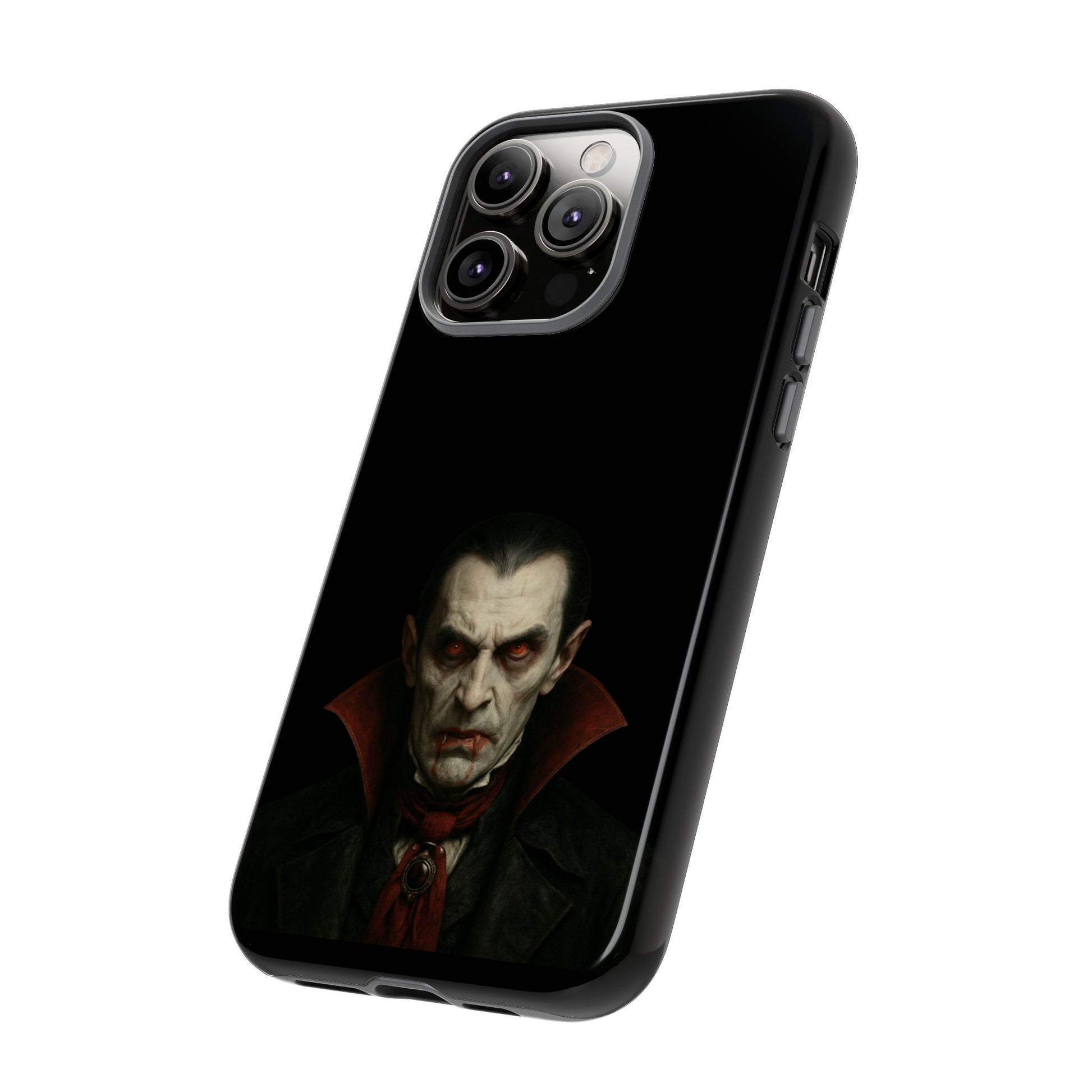 Gothic vampire portrait phone case for iPhone featuring Dracula horror design, by Printify.