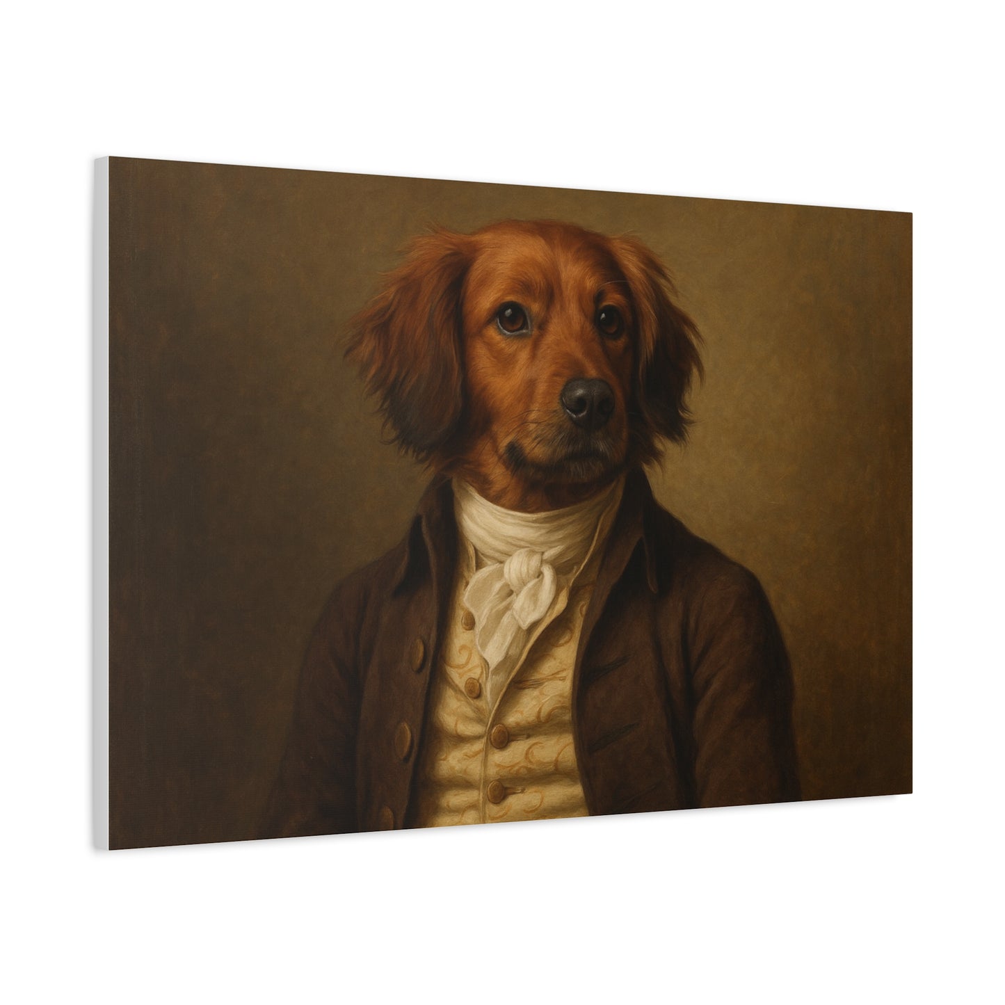 Regal dog portrait canvas print by Printify featuring a detailed matte finish, perfect for pet decor and wall art.