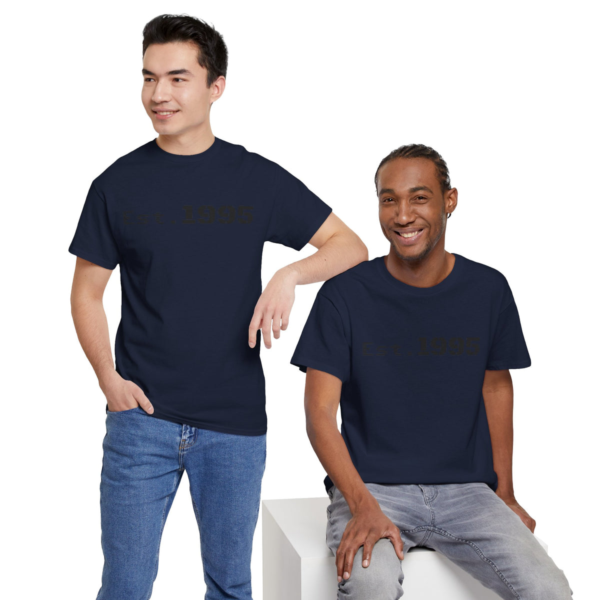 Vintage minimalist Est. 1995 T-shirt by Printify featuring a simple design celebrating the birth year on soft fabric.