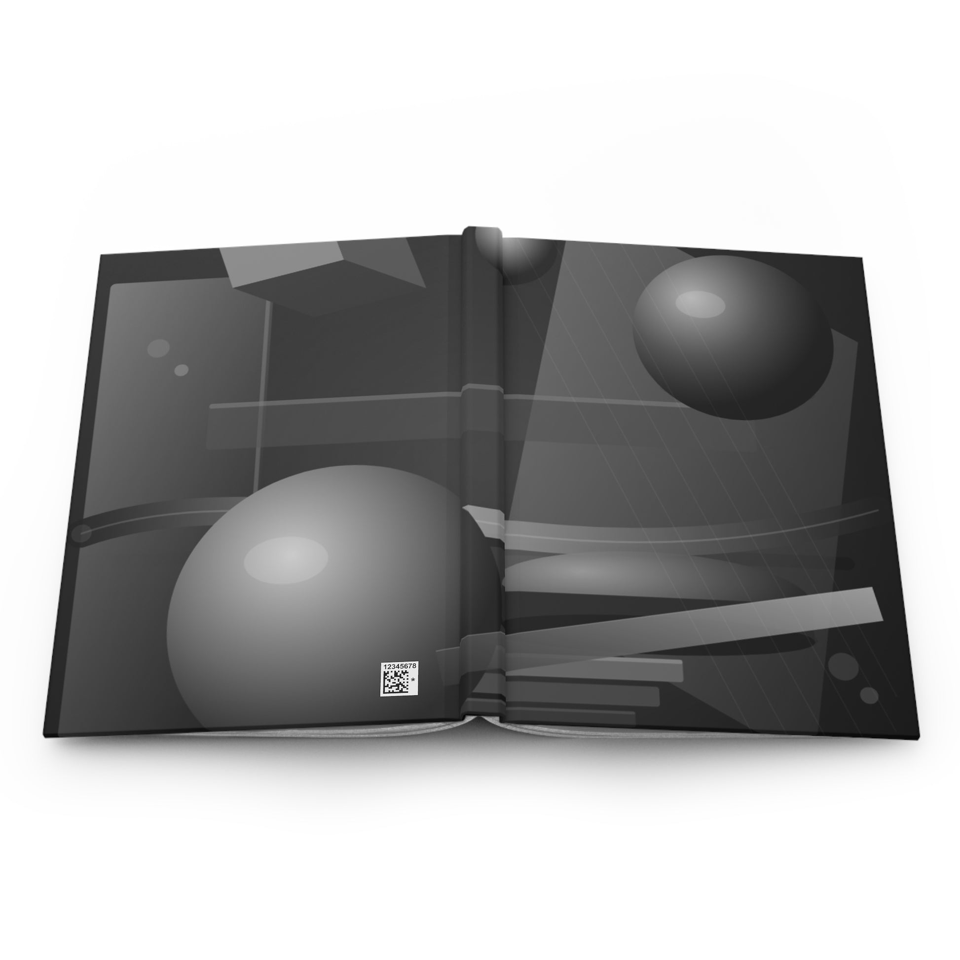 Abstract geometric spheres hardcover journal with matte finish, stylish printify paper notebook for writing and note-taking.