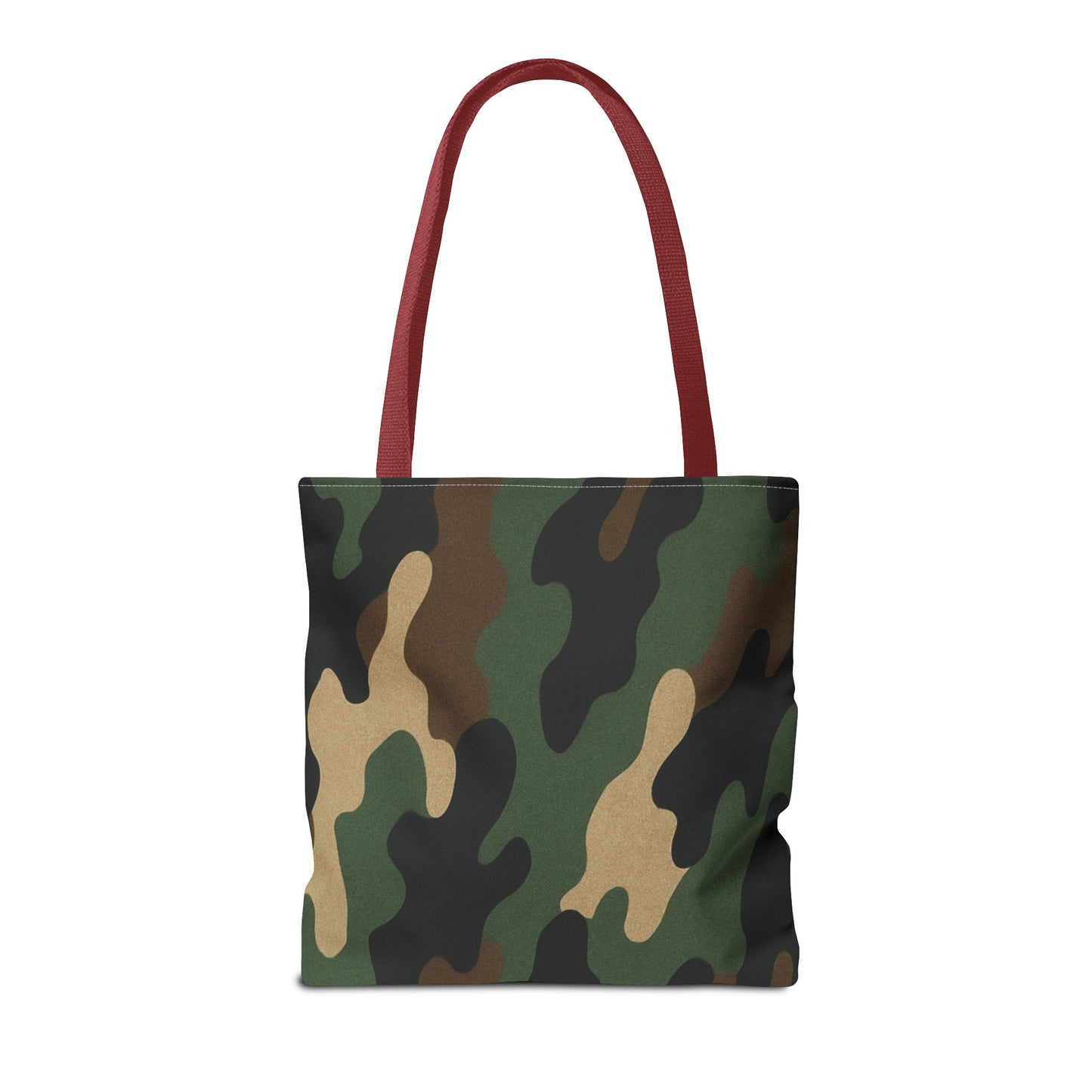 Camo pattern tote bag made of canvas with all-over print design, designed for casual carrying and versatile use.