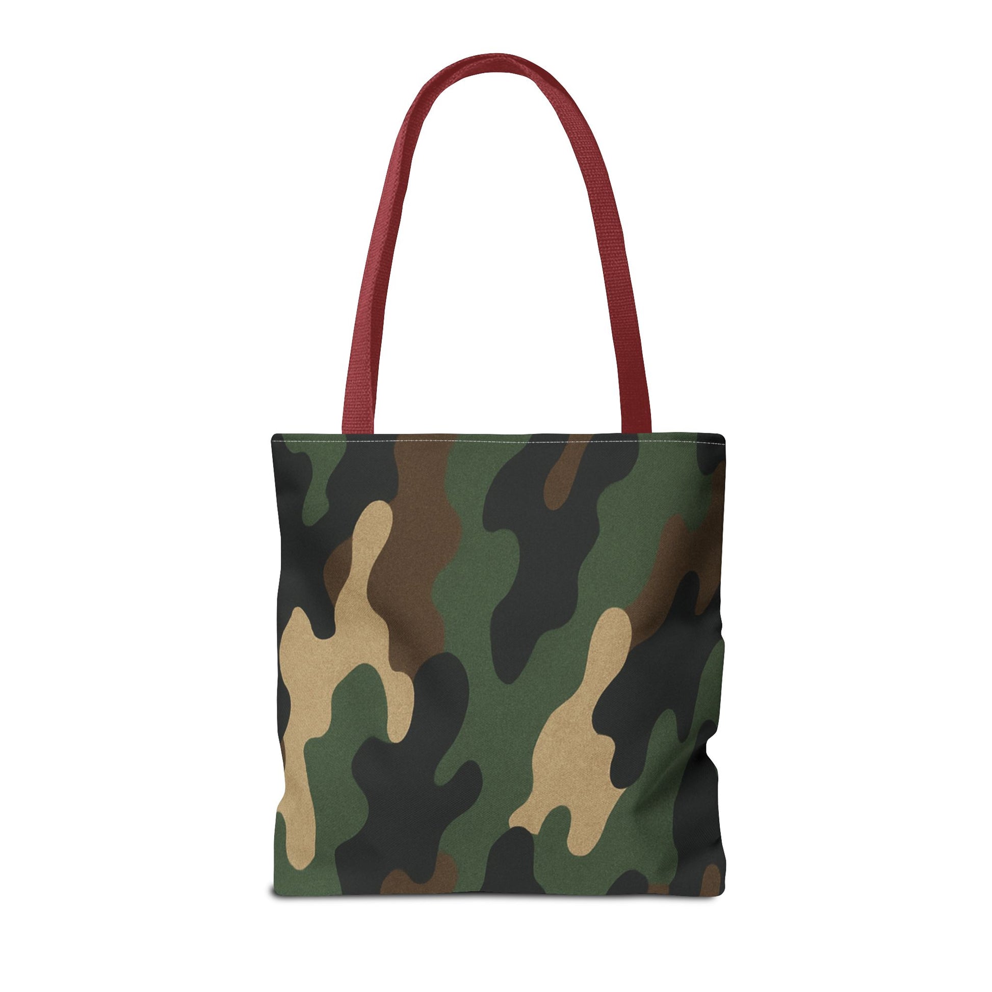 Camo pattern tote bag made of canvas with all-over print design, designed for casual carrying and versatile use.