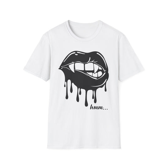 Unisex graphic T-shirt by Printify featuring a dripping mouth design, casual streetwear style, trendy hipster top.