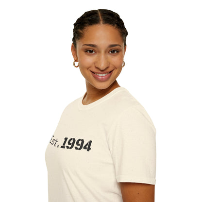 Vintage 1994 Est. graphic T-shirt by Printify featuring bold "Born 1994" design on soft cotton fabric.