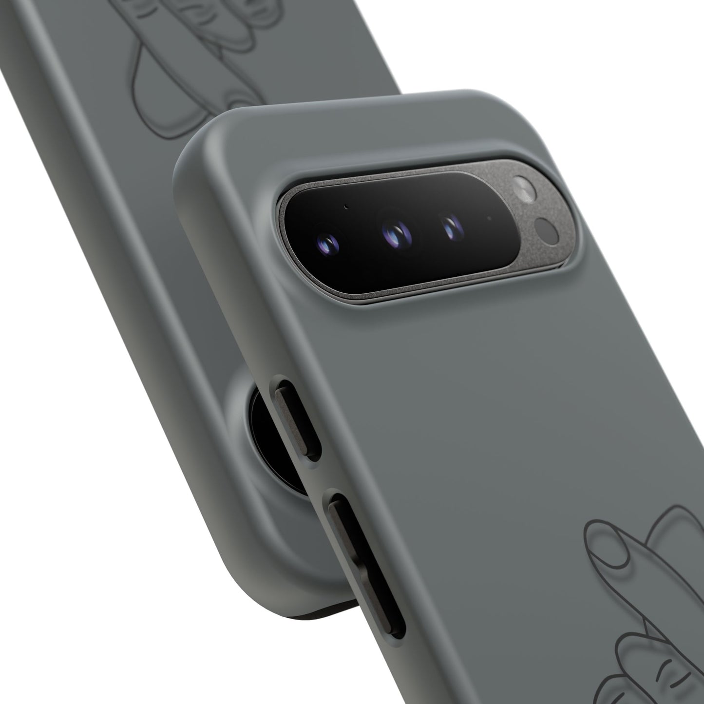 Silicone phone case with embossed Korean finger heart design, compatible with smartphones, by Printify.