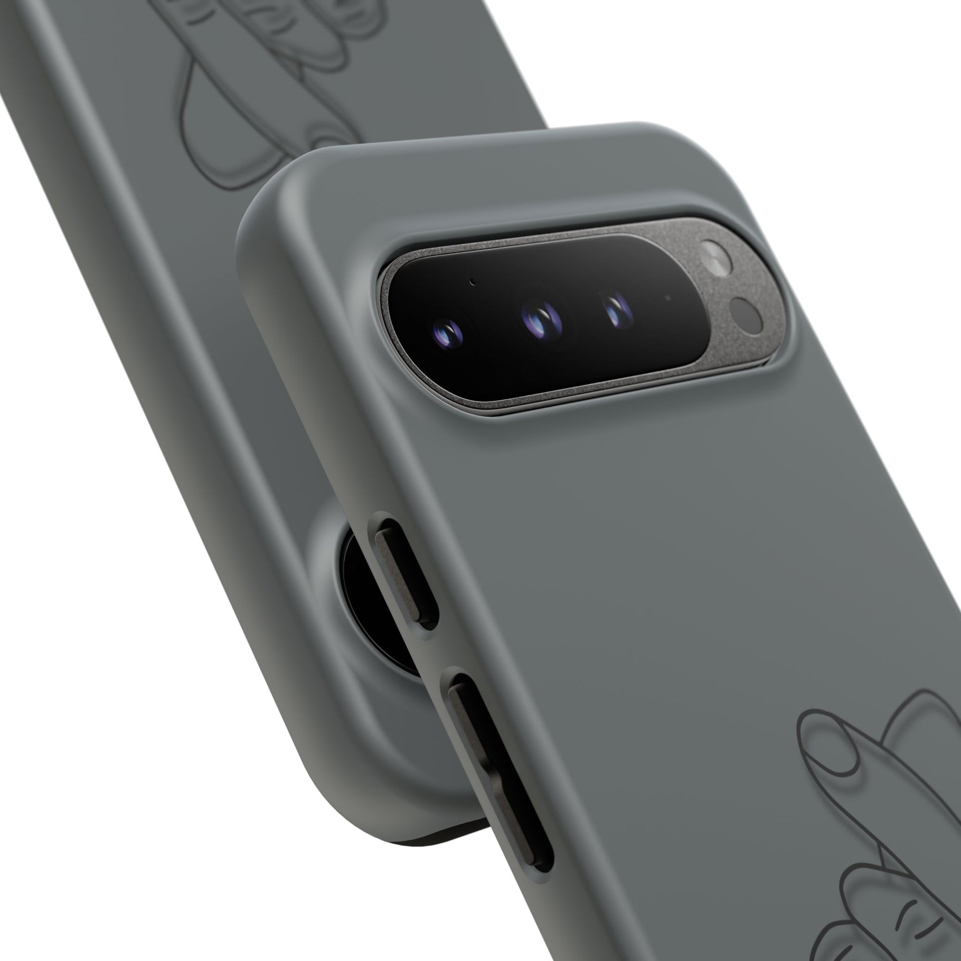 Silicone phone case with embossed Korean finger heart design, compatible with smartphones, by Printify.