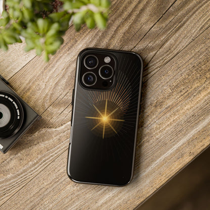 Tough Cases - Radiant Star Phone Case, Protective Black Shockproof Cover with Golden Light Design
